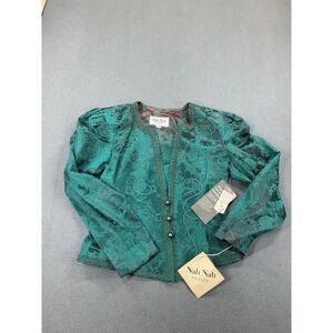 Nah Nah Jacket Womens 8P Green Floral Brocade Button Front Petite Formal